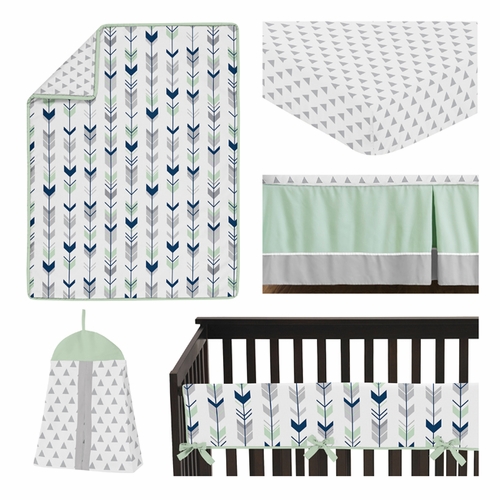 Mod Arrow Grey, Navy and Mint Collection 5 Piece Crib Bedding - alt image 1