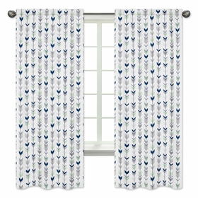 Mod Arrow Grey, Navy and Mint Collection Arrow Print Window Panels - Set of 2