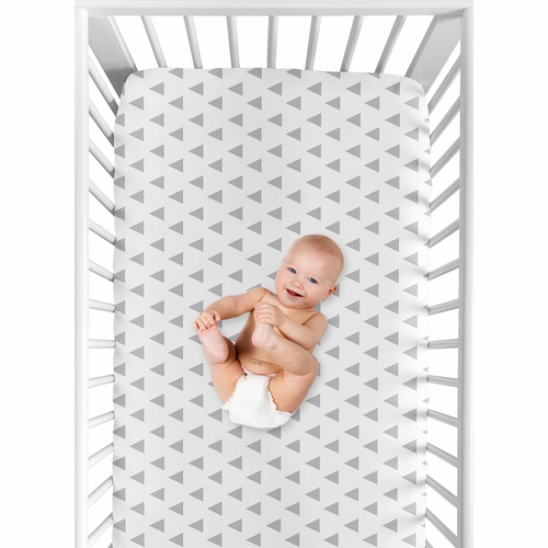 Mod Arrow Grey, Navy and Mint Collection Crib Sheet - Triangle Print - alt image 3