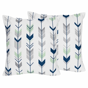 Mod Arrow Grey, Navy and Mint Collection Decorative Accent Throw Pillows - Set of 2