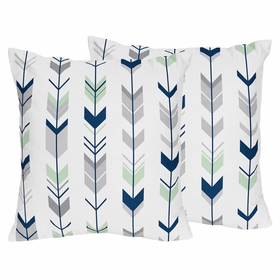 Mod Arrow Grey, Navy and Mint Collection Decorative Accent Throw Pillows - Set of 2