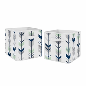 Mod Arrow Grey, Navy and Mint Collection Foldable Fabric Storage Bins - Set of 2