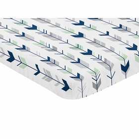 Mod Arrow Grey, Navy and Mint Collection Mini Crib Sheet - Arrow Print