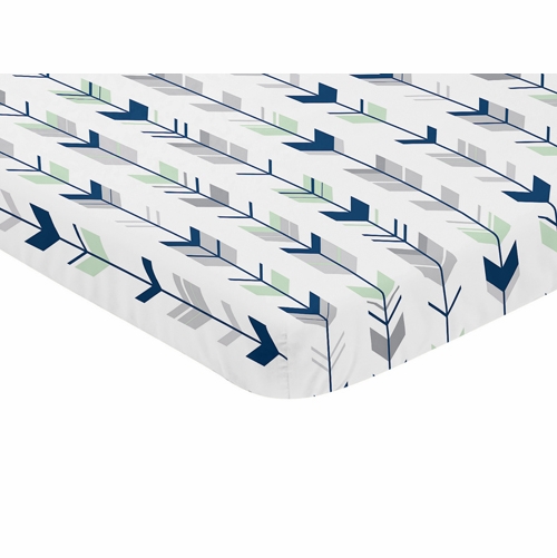 Mod Arrow Grey, Navy and Mint Collection Mini Crib Sheet - Arrow Print
