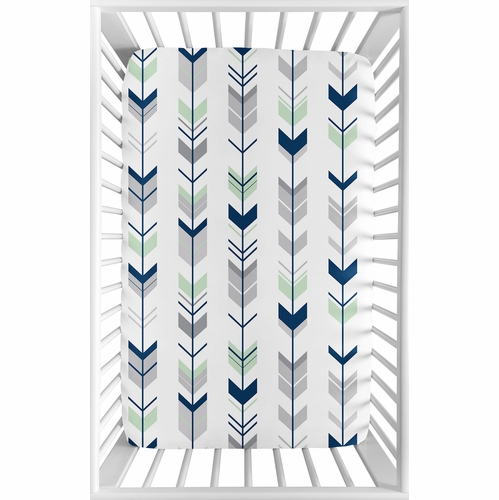Mod Arrow Grey, Navy and Mint Collection Mini Crib Sheet - Arrow Print - alt image 1
