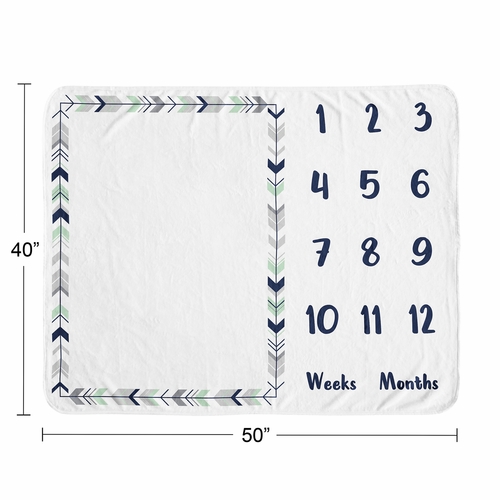 Mod Arrow Grey, Navy and Mint Collection Monthly Milestone Baby Blanket - alt image 3