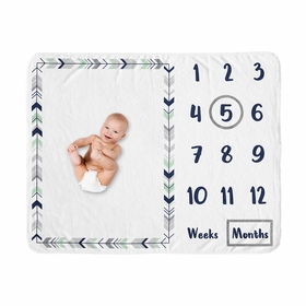 Mod Arrow Grey, Navy and Mint Collection Monthly Milestone Baby Blanket