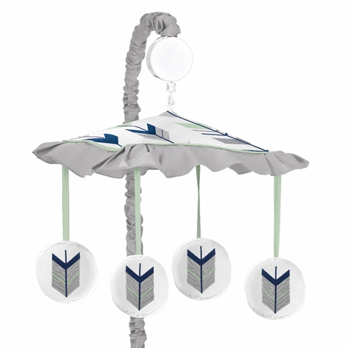 Mod Arrow Grey, Navy and Mint Collection Musical Mobile