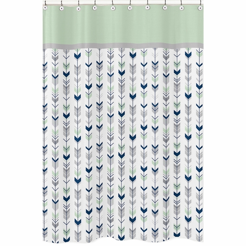 Mod Arrow Grey, Navy and Mint Collection Shower Curtain