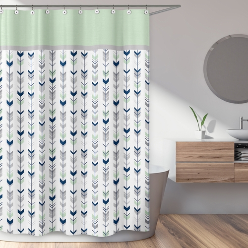 Mod Arrow Grey, Navy and Mint Collection Shower Curtain - alt image 1