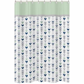 Mod Arrow Grey, Navy and Mint Collection Shower Curtain