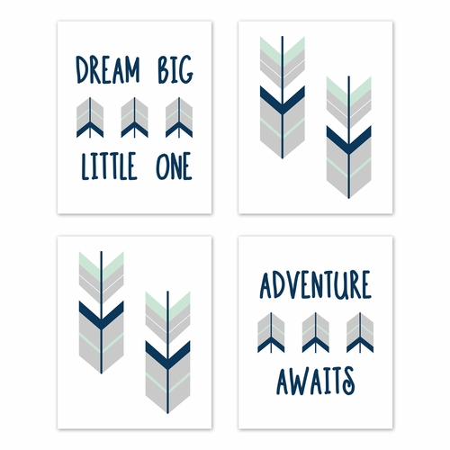 Mod Arrow Grey, Navy and Mint Collection Wall Art Prints - Set of 4