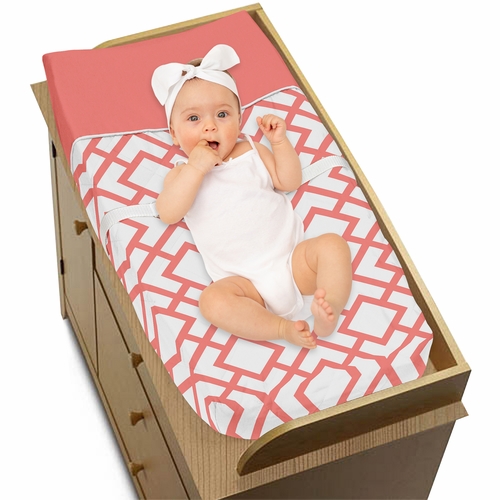 Mod Diamond Coral and White Collection Changing Pad Cover - alt image 2