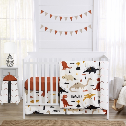 Mod Dinosaur Black and Orange Collection 4 Piece Crib Bedding