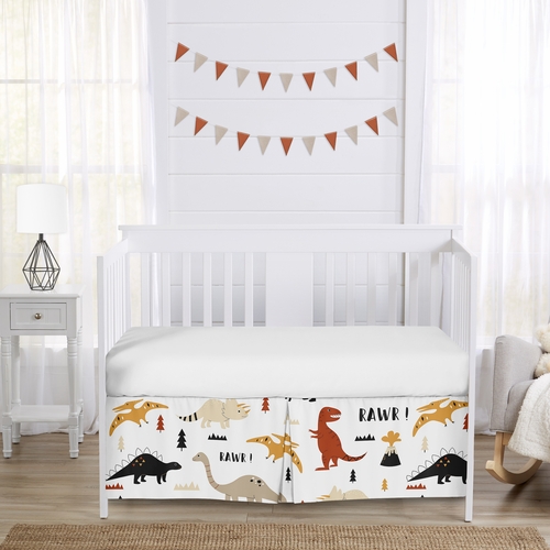 Mod Dinosaur Black and Orange Collection Crib Bed Skirt - alt image 1