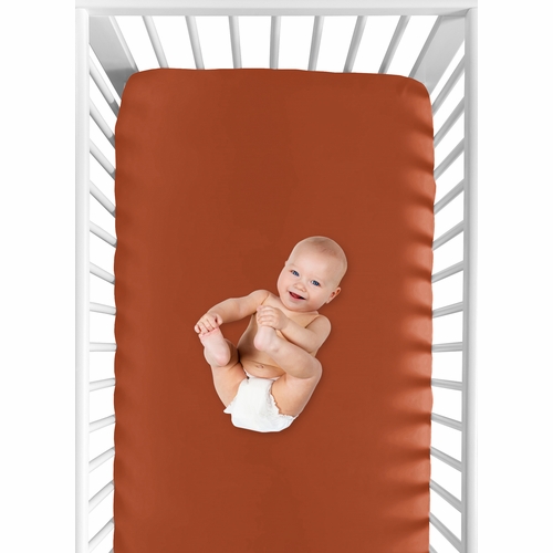 Mod Dinosaur Black and Orange Collection Crib Sheet - Solid Rust - alt image 3