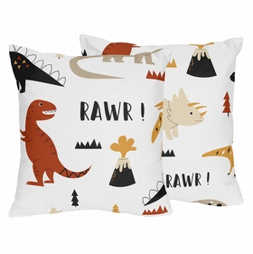 Mod Dinosaur Black and Orange Collection Decorative Accent Throw Pillows - Set of 2
