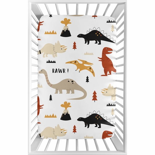Mod Dinosaur Black and Orange Collection Mini Crib Sheet