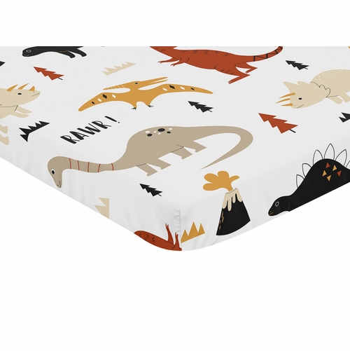 Mod Dinosaur Black and Orange Collection Mini Crib Sheet - alt image 1