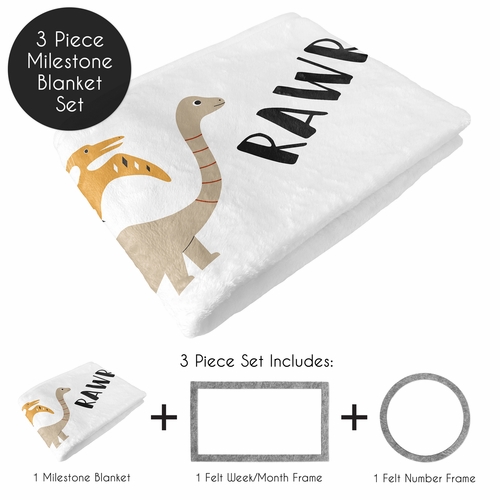 Mod Dinosaur Black and Orange Collection Monthly Milestone Baby Blanket - alt image 1