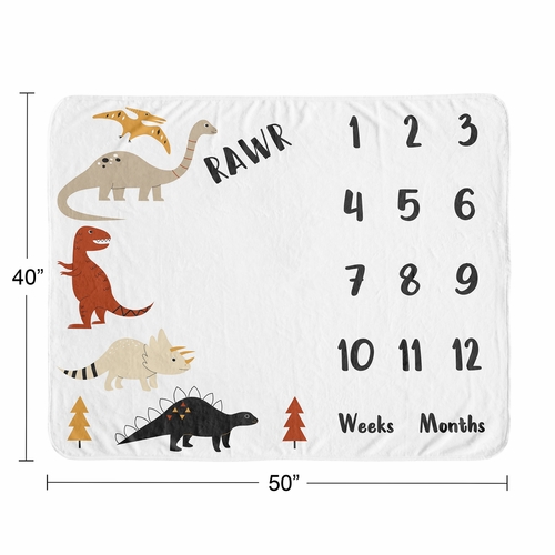 Mod Dinosaur Black and Orange Collection Monthly Milestone Baby Blanket - alt image 3