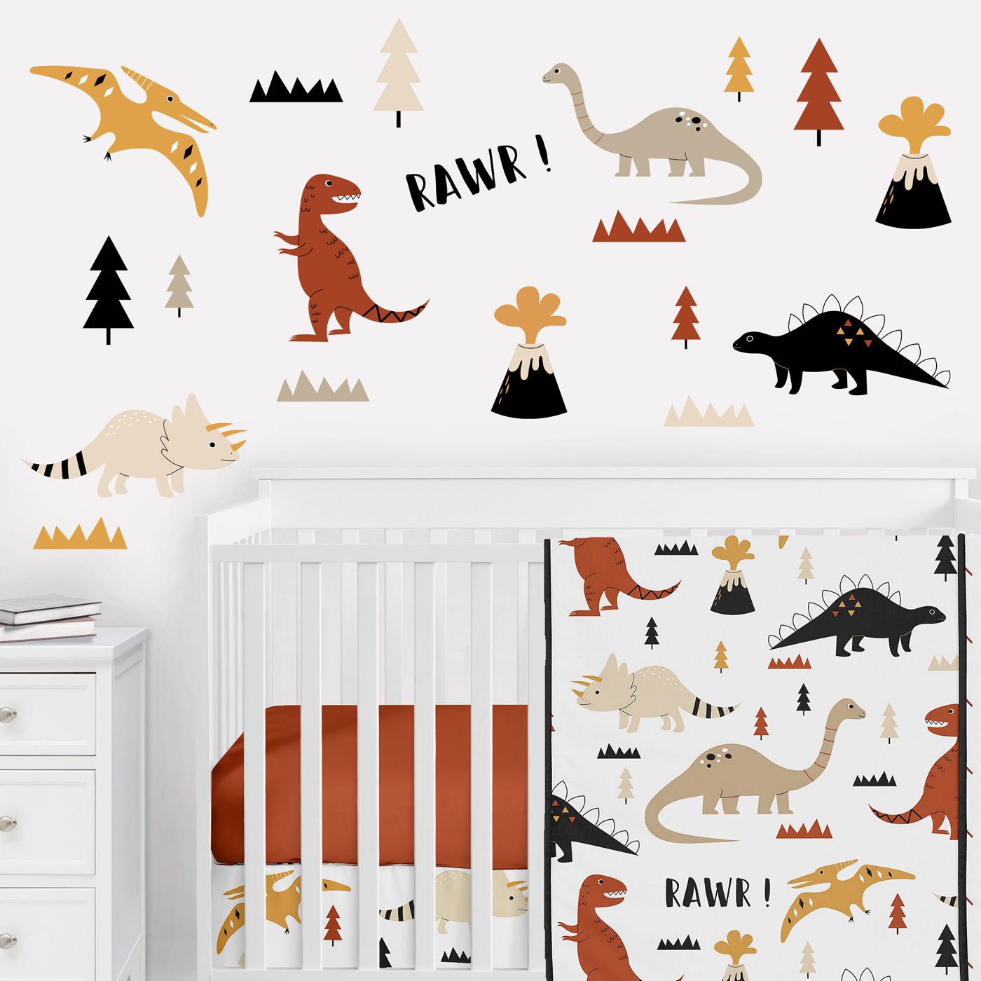 Mod Dinosaur Black and Orange Collection Peel and Stick Wall Decal