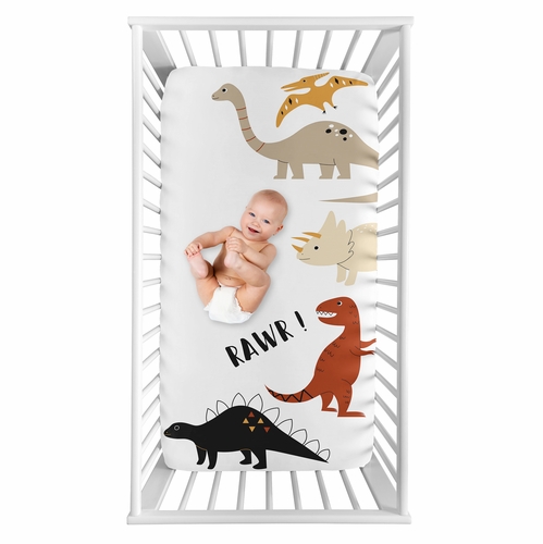 Mod Dinosaur Black and Orange Collection Photo Op Crib Sheet
