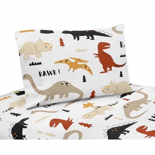 Mod Dinosaur Black and Orange Collection Queen Sheet Set