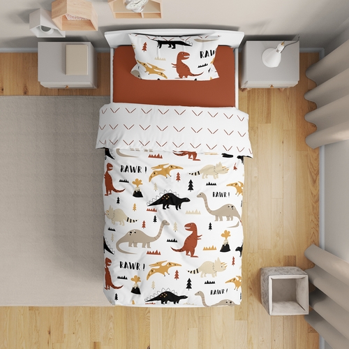 Mod Dinosaur Black and Orange Collection Toddler Bedding - alt image 1