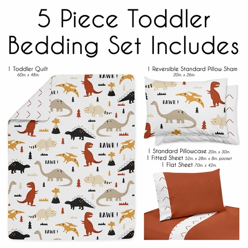 Mod Dinosaur Black and Orange Collection Toddler Bedding - alt image 2