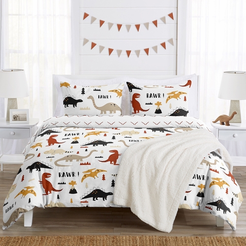 Mod Dinosaur Black and Orange Collection Twin Bedding