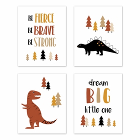 Mod Dinosaur Black and Orange Collection Wall Art Prints - Set of 4