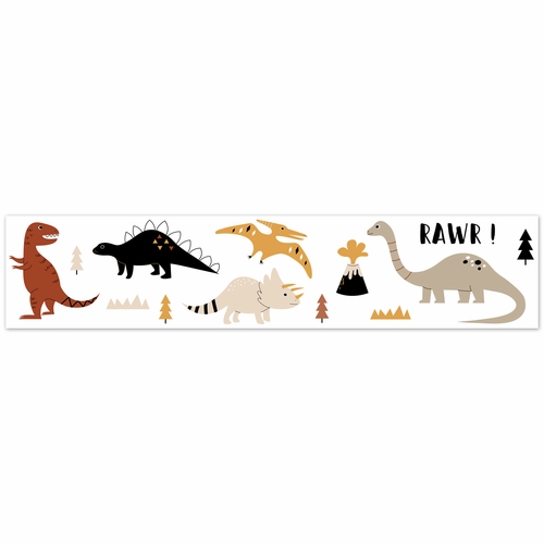 Mod Dinosaur Black and Orange Collection Wallpaper Border - alt image 1