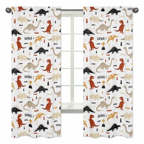 Mod Dinosaur Black and Orange Collection Window Panels - Set of 2