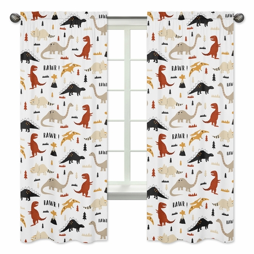 Mod Dinosaur Black and Orange Collection Window Panels - Set of 2