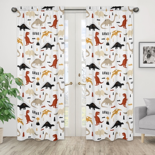 Mod Dinosaur Black and Orange Collection Window Panels - Set of 2 - alt image 1