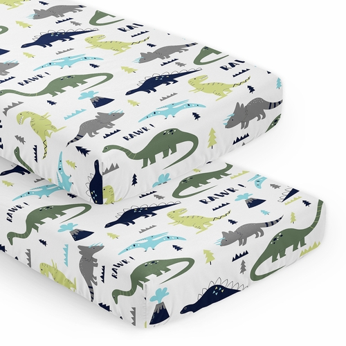 Mod Dinosaur Blue and Green 2 Pack Crib Sheets