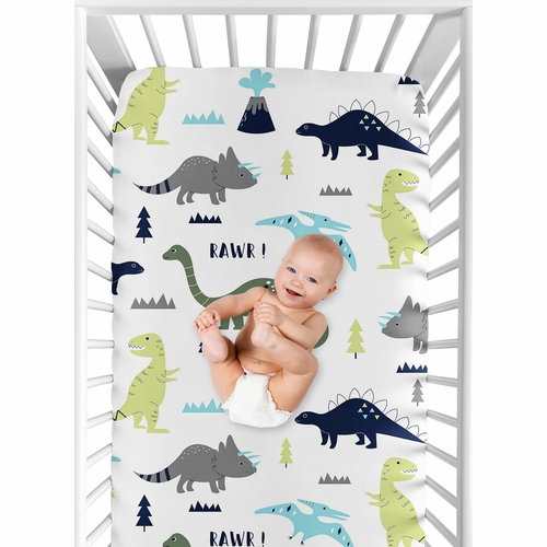 Mod Dinosaur Blue and Green 2 Pack Crib Sheets - alt image 4
