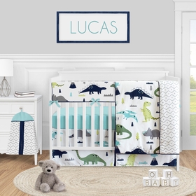 Mod Dinosaur Blue and Green 5 Piece Crib Bedding