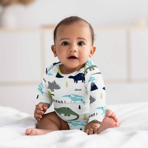 Mod Dinosaur Blue and Green Collection 0-6M Baby Clothes Bodysuits - 2 Pack Set - alt image 1