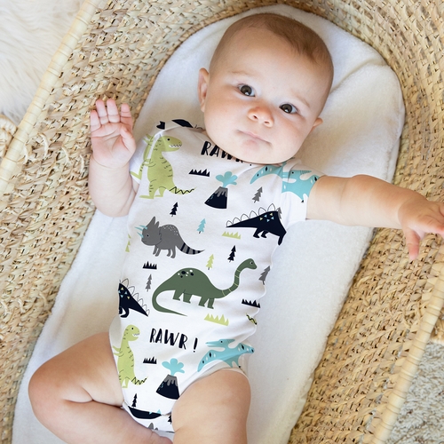 Mod Dinosaur Blue and Green Collection 0-6M Baby Clothes Bodysuits - 2 Pack Set - alt image 2