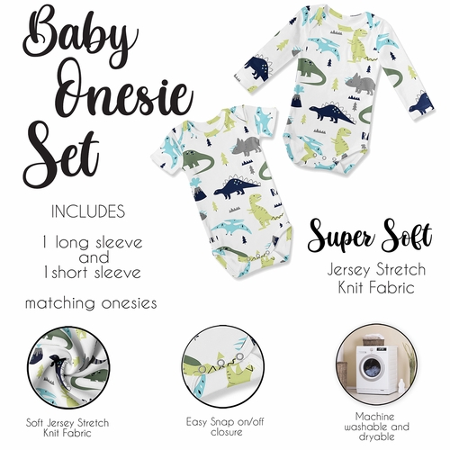 Mod Dinosaur Blue and Green Collection 0-6M Baby Clothes Bodysuits - 2 Pack Set - alt image 3