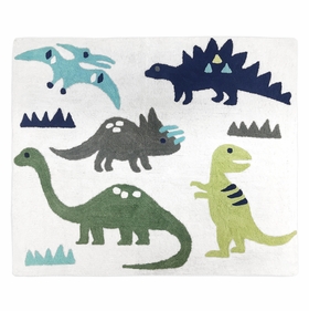 Mod Dinosaur Blue and Green Collection Accent Floor Rug