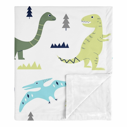 Mod Dinosaur Blue and Green Collection Baby Blanket