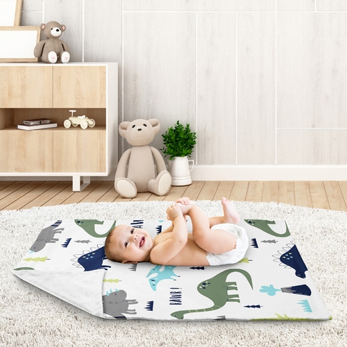 Mod Dinosaur Blue and Green Collection Baby Blanket - alt image 2