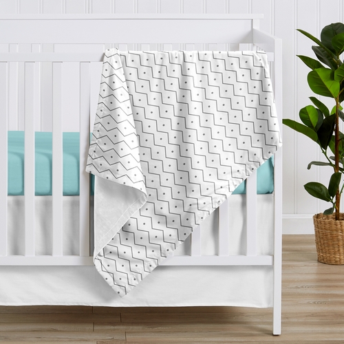 Mod Dinosaur Blue and Green Collection Baby Blanket - Geometric Print - alt image 1