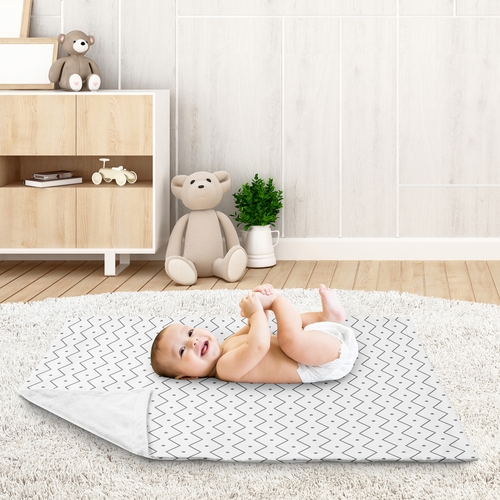 Mod Dinosaur Blue and Green Collection Baby Blanket - Geometric Print - alt image 2