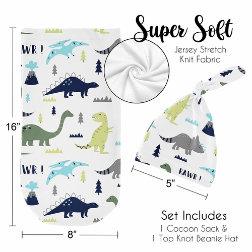 Mod Dinosaur Blue And Green Collection Baby Cocoon and Beanie Hat - 2 Piece Set - alt image 4