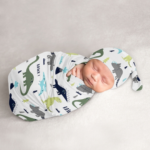 Mod Dinosaur Blue And Green Collection Baby Cocoon and Beanie Hat - 2 Piece Set