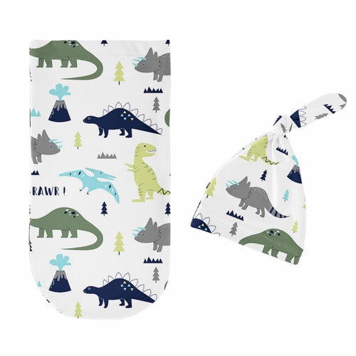 Mod Dinosaur Blue And Green Collection Baby Cocoon and Beanie Hat - 2 Piece Set - alt image 1